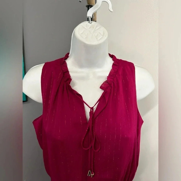 Hot‎ Pink Dress Women’s XS Metallic Lined Sheer Overlay Smocked Wedding Party - Picture 2 of 11